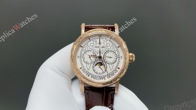 Patek Philippe Complications CH29-535 Movement 42mm RG Engraved Case White Face Watch